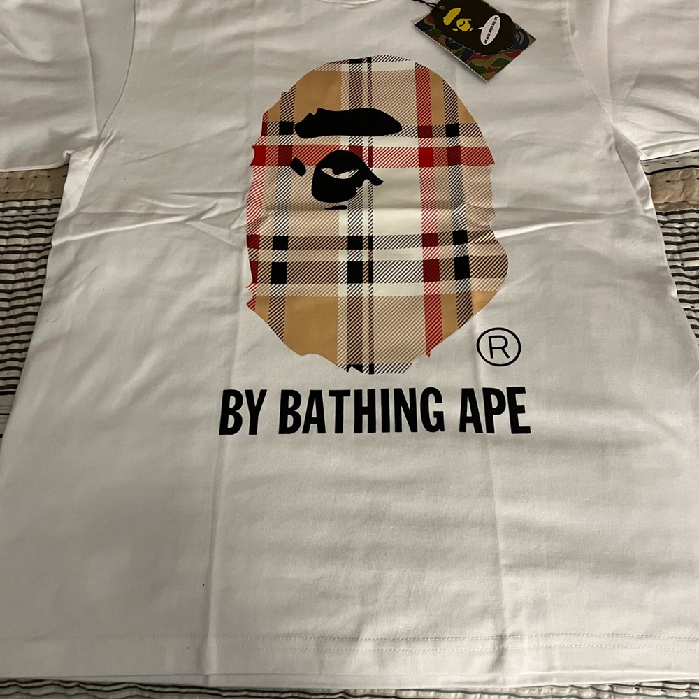 A Bathing Ape Plaid Ape Head Graphic Tee - White